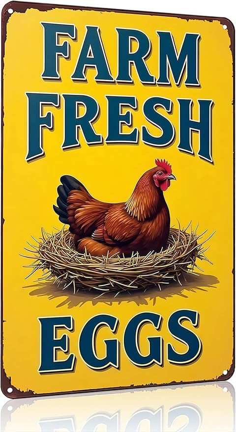 Funnysign Vintage Farm Fresh Eggs Chicken Tin Sign for Chicken Coop Farm Kitchen Garden Yard Decor 8x12 inch(3881)
