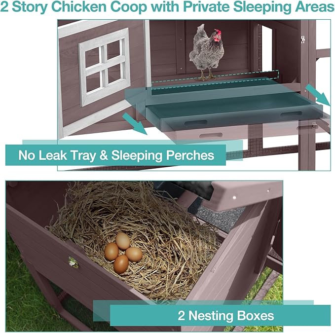 Chicken Coop for 4 Chickens, Mobile Chicken House with with Wheels, Outdoor Hen House Poultry Cage with Nesting Box, Leakproof Pull Out Tray and UV-Resistant Roof (67.3" L x 29" W x 39.4" H-B)