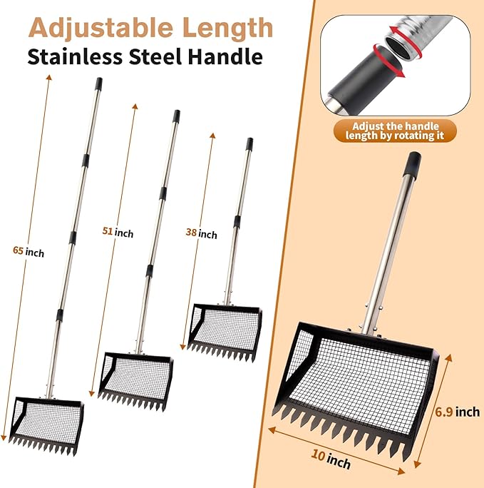 Chicken Poop Scooper, 2-in-1 Chicken Coop Scoop Rack with Duable Stainless Steel Handle, Sand Shifting Shovel Metal Coop Scoop, Pooper Scooper for Farm Animals