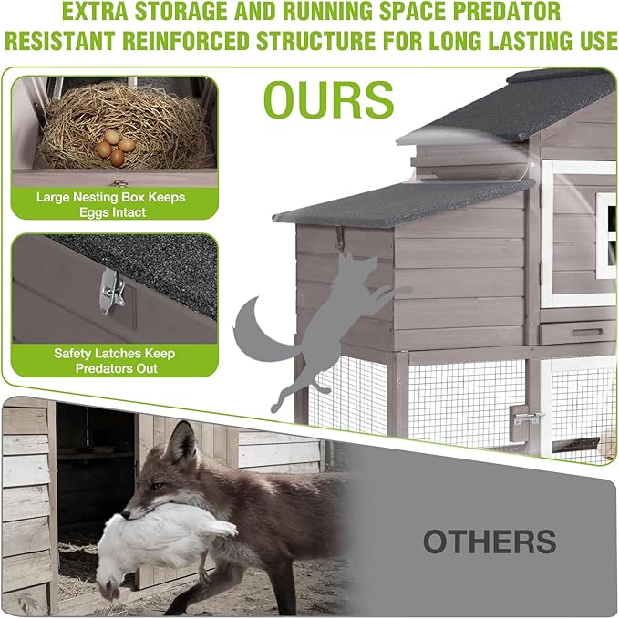 GUTINNEEN Large Chicken Coop with Wheels, Expandable Mobile Outdoor Chicken House, Hen House Poultry Cage with Nesting Box, Leakproof Pull-Out Tray & UV-Resistant Roof – Brown