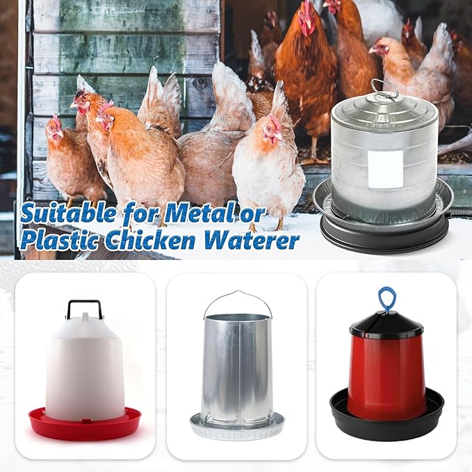 Chicken Water Heater Winter, 12.6" Heated Base for Metal Plastic Poultry Founts Waterer Thermostatically Controlled Heated Waterer for Chickens 80W, Chicken Coop Accessories (1)