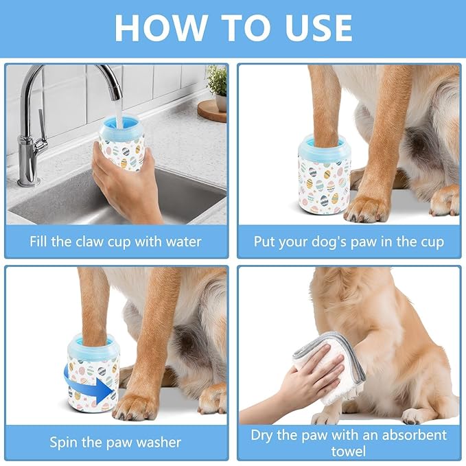 Fustylead Colorful Easter Eggs and Spring Floral Dog Paw Washer for Muddy Paws, Gentle Paw Cleaning Cup for Small & Medium Dogs/Cats, Easy to Use and Travel-Friendly