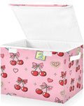 Cherries Hearts Bows Stars Storage Bins with LidsPink Foldable Storage Basket with Handles Collapsible Large Fabric Organizer Containers for Clothes Shelves Closet Office Home