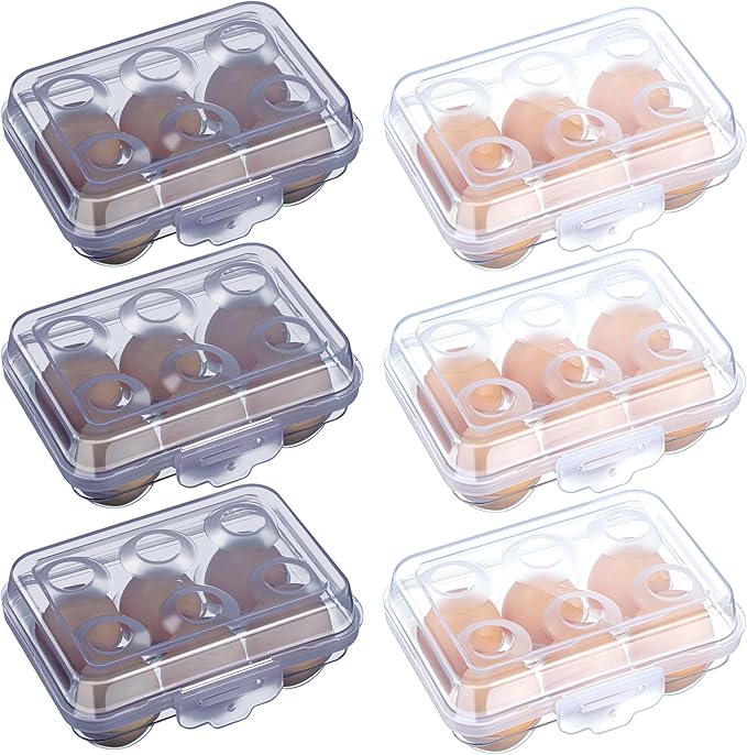 6 Pieces 6 Grid Egg Carton Camping Plastic Portable Egg Box Container for Refrigerator Storage Crisper Holder Carriage Tray(Blue＆transparent)