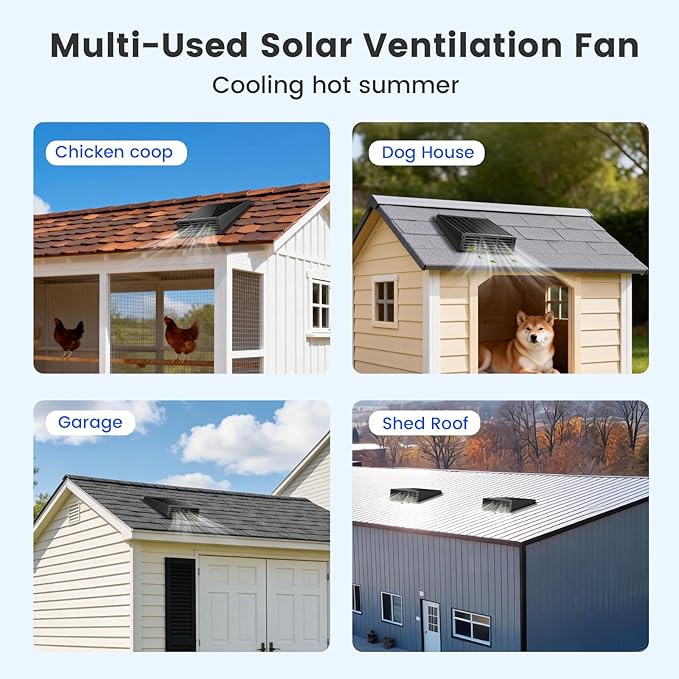 25W Solar Fan for Chicken Coop, 430CFM Solar Exhaust Fan with IP67 Waterproof Solar Panel-No Wiring Required, Easy Install Greenhouse Fan for Shed, Attic,Barn, Dog House