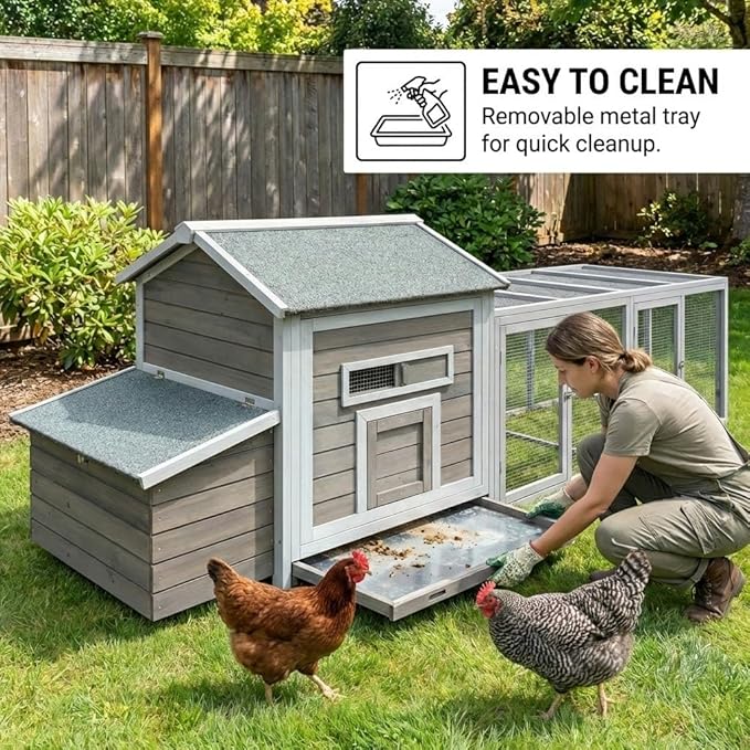 118" Large Wooden Chicken Coop with Run - Outdoor Hen House for 4-6 Chickens, Poultry Habitat Supplies with Chicken Nesting Box, Ventilated Window, Free-Range Door & Slide-Out Tray