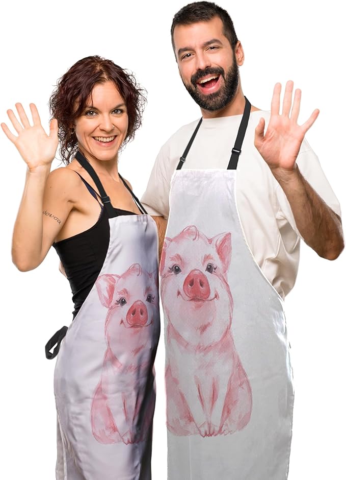Cook Apron Women Lovely Pink Pig Watercolor Cooking Aprons for Men for Kitchen Cooking Restaurant BBQ Painting Crafting Gardening 27” (W) x 31” (H), Waterproof Aprons