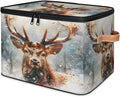 Storage Cubes with Lid Fabric Storage Bins Boxes PU Leather Handles, Elk Moose Wild Animals Closet Organizer Container Foldable Washable Shelf Cloth Basket, Christmas Day