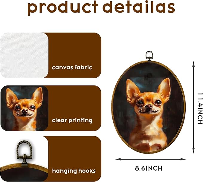 zewepri Chihuahua Canvas Wall Art Painting, Dog Artwork on High-Density Canvas with Pre-Installed Hook, 8.6 x 11.4 Inch Wall Decor for Bedroom, Living Room, Study, Dog Lover Gift