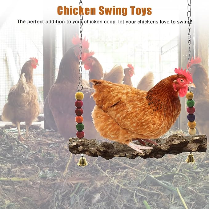 Chicken Bird Swing,Chicken Perch,Natural Wooden Swing Toys,Wood Stand for Chick,Safe and Relief of Stress,Chicken Coop Accessories,Coop Swing for Chicken Bird,Parrot,Hens (3PCS)
