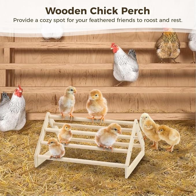 Wooden Chicken Roosting Bar, Multi-Tiered Perch for Chicks and Parrots, Natural Wood Jungle Gym Stand for Hens