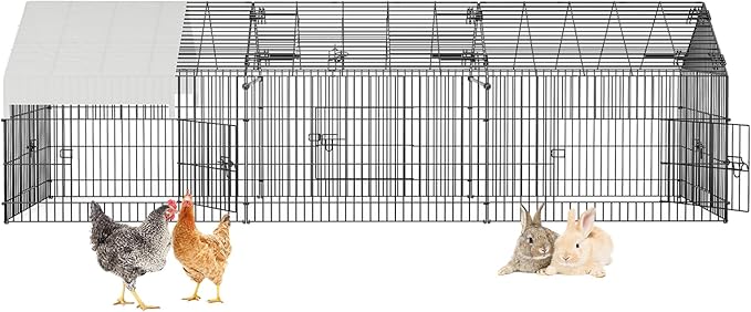Large 130" Metal Chicken Coop Run with Waterproof Cover – Portable Outdoor Poultry Cage, Rabbit Hutch, Duck House, Pet Playpen – Easy Assembly, Secure Lock, 4-Door Design, All-Weather Enclosure
