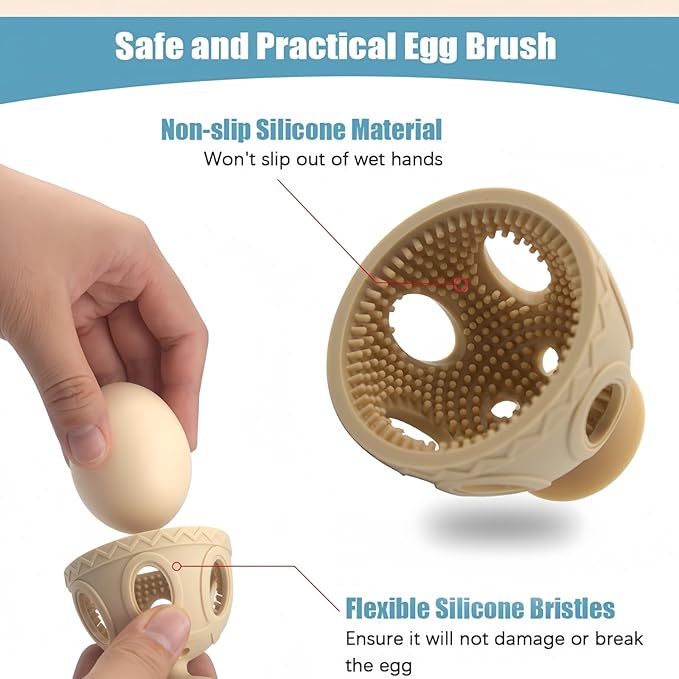 Egg Washer for Fresh Eggs 2PCS, Silicone Egg Wash and Scrub Brushes, Reusable Tools for Cleaning Fresh Eggs, Ideal for Backyard Chicken Owners, Homesteaders, and Egg Collectors(Complexion)