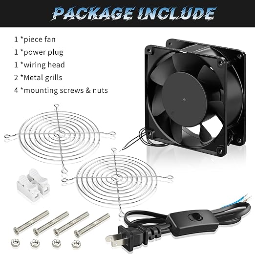 AC Axial 110V 120V 120mm x 38mm Dual Ball Big Airflow Fan for DIY Window Exhaust, Kitchen, Chicken Coop Ventilation, Electric Radiator, Greenhouse, Small Box Cooling