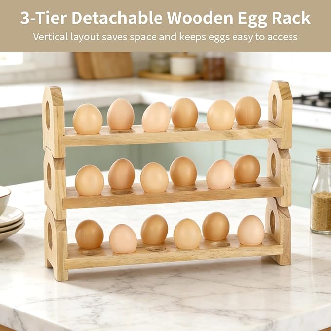 3 Layers Wooden Egg Holder Fresh Egg Holders Countertop Firewood Egg Collecting Rack for Gathering Fresh eggs, Stackable with 36 eggs, Home Kitchen Organizer