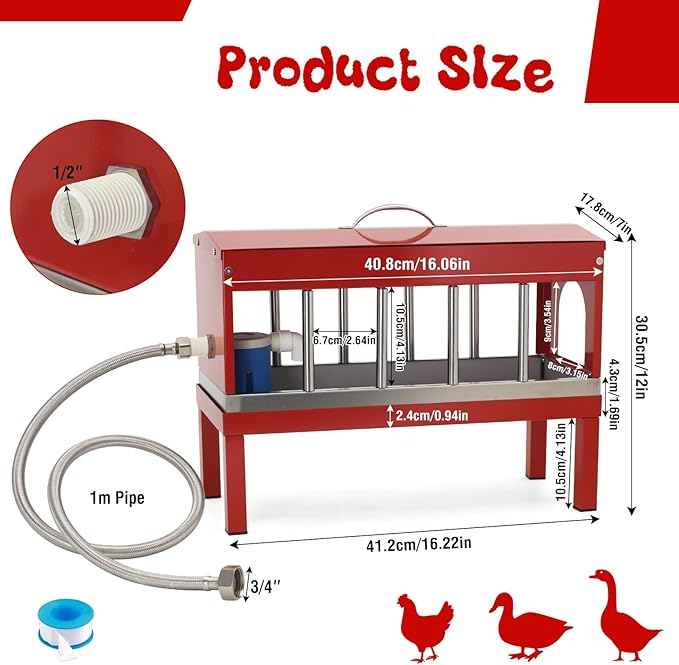 Automatic Chicken Waterer with Float Valve,Stainless Steel Automatic Chicken Watering System with Hose and Bottom Bracket,Large Poultry Waterer Dispenser for Chicken Duck,Goose,Quail, Turkey