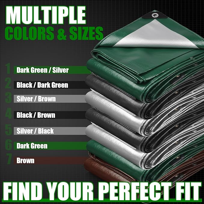 Sunvigor Tarp Waterproof 12x24Ft, Extra Thick 14 Mil Heavy Duty Tarp Cover, Tear & Fade Resistant, Outdoor Tarps with Brass Grommets and Reinforced Edges for Roof, Camping, Patio, Boat (Silver/Brown)