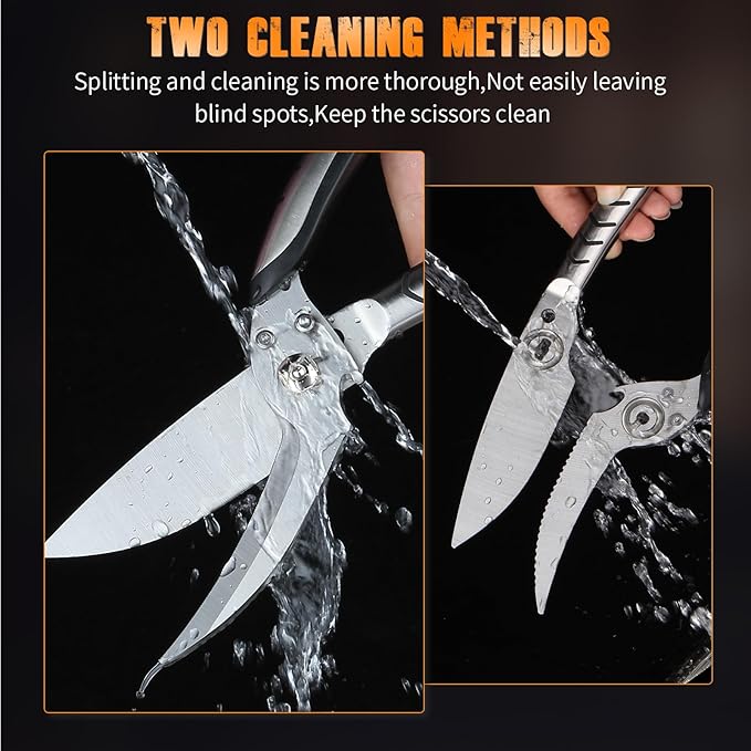 Heavy Duty Poultry Shears，Kitchen scissors heavy duty with Serrated Edge,Chicken shears,Meat scissors heavy duty ，For Cutting Bone, Turkey, Fish ，Seafood，Dishwasher Safe，silver