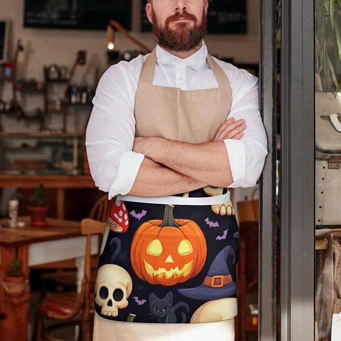 Unisex Apron for Cooking Server Waitress Half Waist Apron with 3 Pockets