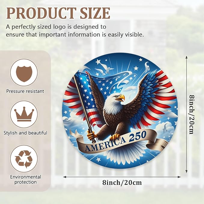 United States 250th Anniversary Metal Sign, 250th Anniversary USA Round Metal Signs for Home Decor, 250 Patriotic American Wall Signs Yard Signs, Gift for US Citizens, Patriotic Collectors