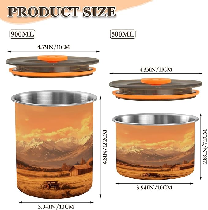 Coffee Canister Vintage Farm Pattern Airtight Stainless Steel Coffee Container, 30 OZ Food Storage Container for Coffee Beans, Ground, Sugar, Tea, Flour, Rice