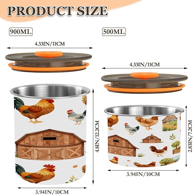 Farmhouse Roosters Coffee Canister 17oz Stainless Steel Airtight Food Storage Container with Lid for Beans/Cereal Preserval