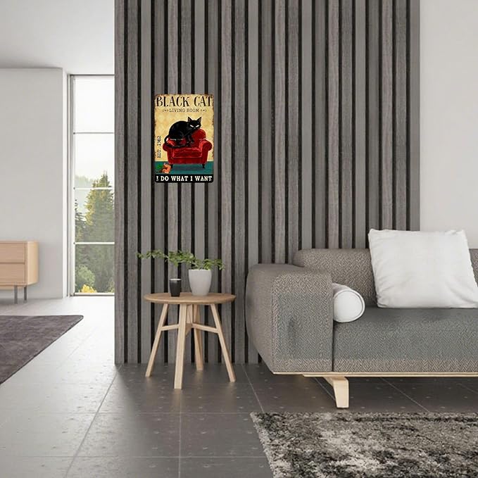 Vintage Black Cat Tin Sign I Do What I Want Retro Metal Poster Funny Cat Lovers Nostalgic Wall Decor Wall Art For Home Cafe Bar Living Room Indoor Bedroom Man cave 12 * 8In