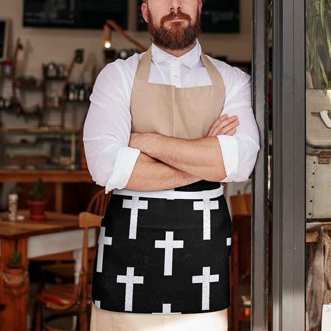 Unisex Apron for Cooking Server Waitress Half Waist Apron with 3 Pockets