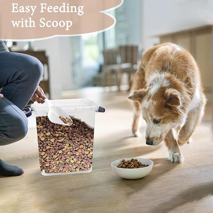 5 - 8 Lbs Dog Food Storage Container with Scoop - Airtight Cat Food Container - Buckle-Lock Pet Food Container for Dog, Cat, Bird Seed, Chicken, Dry Food Storage Bin Container for Rice, Cereal, Flour
