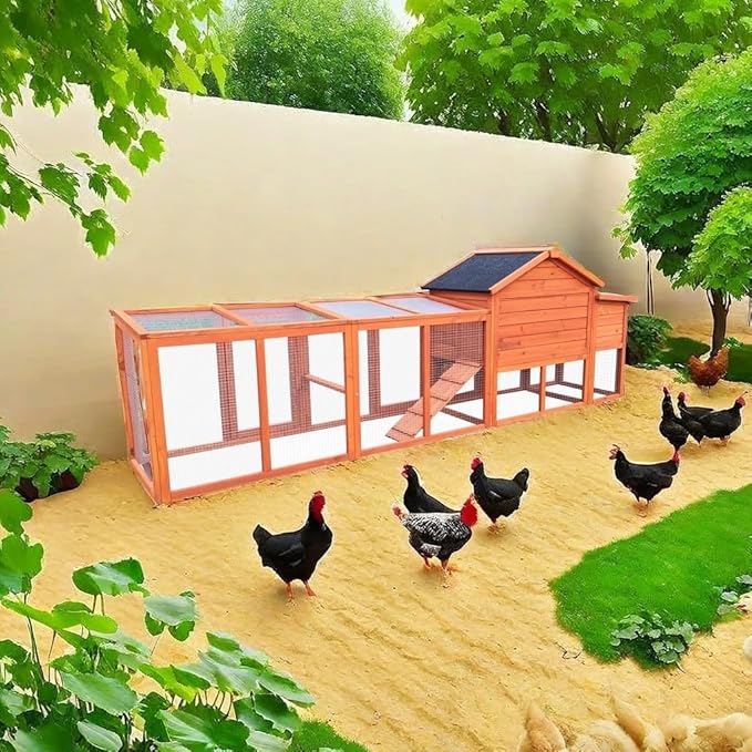 ZMAD Large Chicken Coop with Run, Wooden Hen House for 2-5 Chickens, Outdoor Chicken Run Poultry Cage Rabbit Cage Duck House with Nesting Box (Red)