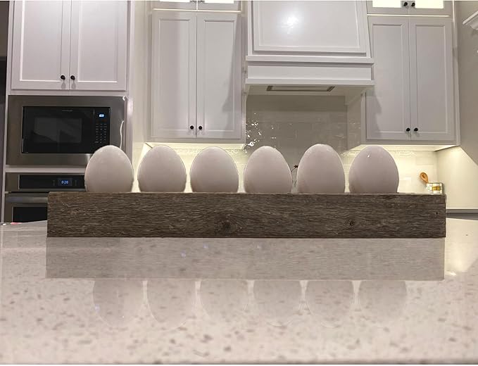 BarnwoodUSA Countertop Egg Holder - Reclaimed Wood Tray Holds 6 Farm Fresh Eggs, Compatible With All Types, Weathered Gray