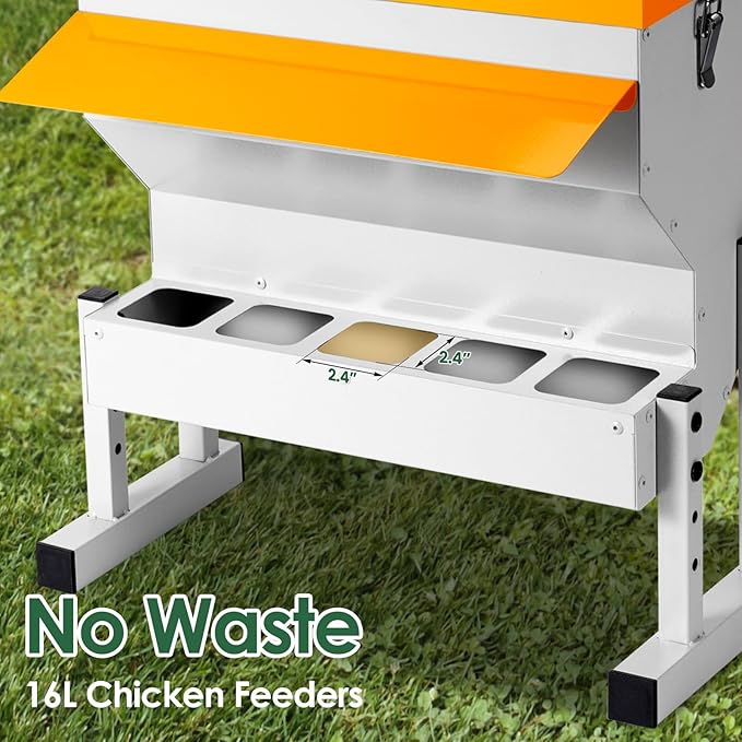 Automatic Chicken Feeder 20LB no Waste Metal Duck Feeder with 5 Chicken Feeders Trough Port Wall Mount Large Hanging Poultry Feeder Dispenser with Lid Legs for Outside Chickens Coop Quail Galvanized