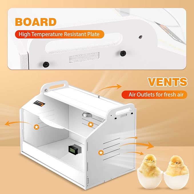 Chicken Brooder Box for Chicks, Quail Brooder with Heating Lamp, 2 Mode Thermometers Warms Up to 10 Chicks for Duckling Parrot Lizard