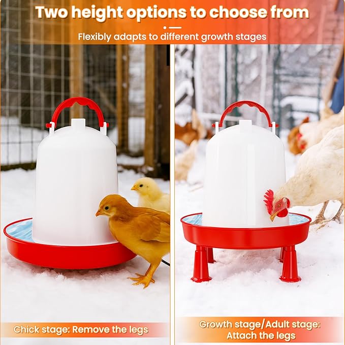 Nexum 35W Thermostatic Heated Chicken Waterer, 1 Gallon Winter Poultry Water Heater with Detachable Legs & Easy-Fill Funnel for Chicken Coop, Ducks, Birds