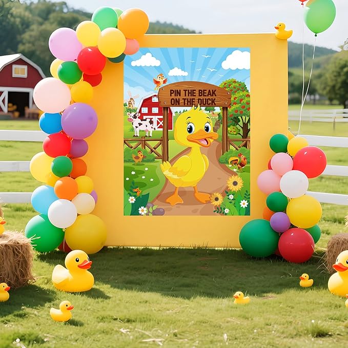 Faccito Farm Animal Games Pin The Tail on The Animals Barn Birthday Party Decorations Farm Poster Games with 24 Stickers Eye Mask for Family Activities Birthday Party Decor Supplies (Duck)