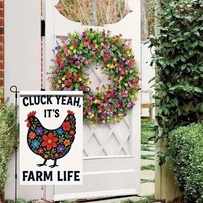 Cluck Yeah It’s Farm Life Garden Flag 12x18 Inch Double Sided Outdoor Yard Banner Floral Chicken Design Rustic Country Farmhouse Spring Summer Decoration