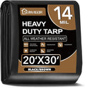 Sunvigor Tarp Waterproof 20x30Ft, Extra Thick 14 Mil Heavy Duty Tarp Cover, Tear & Fade Resistant, Outdoor Tarps with Brass Grommets and Reinforced Edges for Roof, Camping, Patio, Boat (Black/Brown)