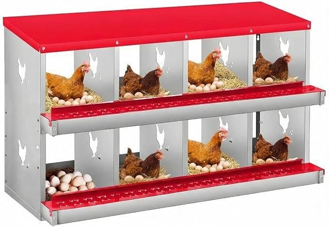 Chicken Nesting Box, 6/8/10 Compartment Metal Nesting Box,Wall Mount Chicken Nesting Boxes for Laying Eggs,Easy Egg Collection,6 Room Nest Boxes for Chickens