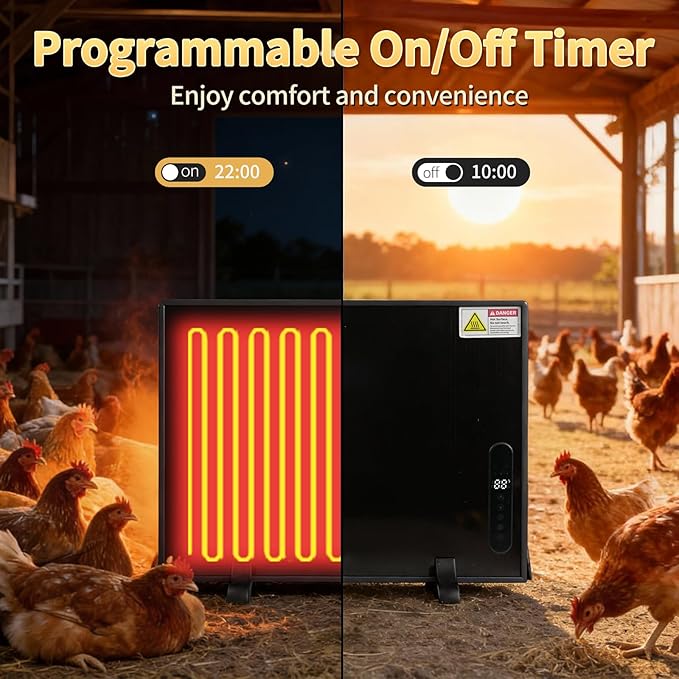200W Smart Chicken Coop Heater with Thermostat – Check Temperature, APP-Controlled Temperature & Timer, Big Heat Plate for Chicken Coop, Fireproof Chick Heat Plate, 23" x 20"