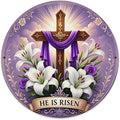 He is Risen Metal Sign for Front Door Decor Religious Cross Easter Hanging Door Decorations, Farmhouse Flower He is Risen Roundr Sign Hanger for Home Spring Wall Indoor Outdoor Decorations