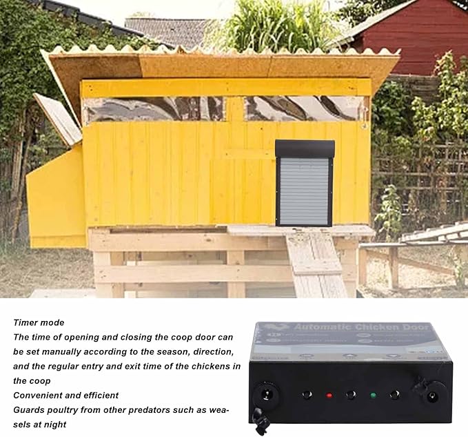 Automatic Automatic Roller Chicken Coop Door Metal Chicken Coop Door Chicken Coop Door with Timer, Battery Powered Metal Door for Farm Poultry Supplies, Iron Sheet Metal,