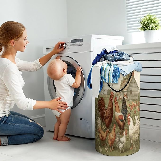 Chickens And Farm Laundry Hamper Waterproof Dirty Laundry Hamper Foldable Clothes Hampers Portable Clothes Storage Basket Large Storage Basket for Bathroom Bedroom