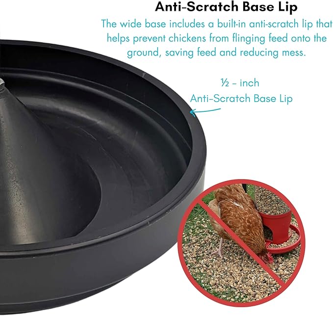 30 lb Poultry Feeder with Adjustable Flow Control, Anti-Scratch Lip to Reduce Waste, Metal Hanging Rod - Large Capacity Chicken Feeder for Backyard Flocks, Weather-Resistant