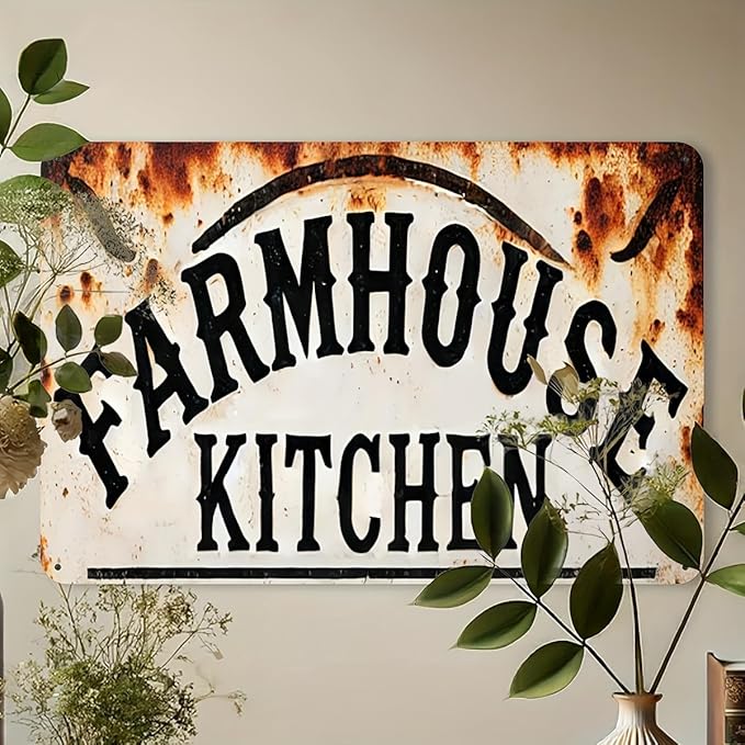 Vintage-Style "Farmhouse Kitchen" Aluminum Sign – Rustic Metal Wall Decor for Home, Bar, Cafe, Street – Durable Outdoor Plaque – 1 Piece, 20x30cm (8x12inch)