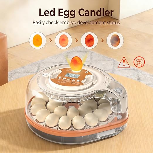 HOWOOlUA 56 Egg Incubator for Hatching Eggs with Auto Turn, Temp & Humidity Control, Built-in Candler Large Capacity Egg Incubator for Chicken Duck Goose Eggs (26-Orange)