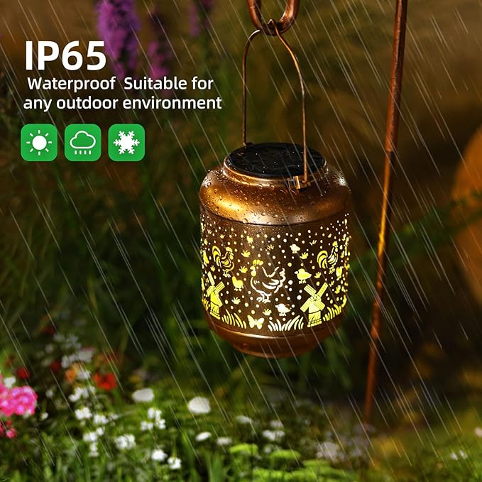 Chicken Solar Lanterns Outdoor Waterproof Chicken Hanging Solar Lights Birthday Gifts for Women Men Mom Metal Decorative LED Lantern Outside for Garden Decor,Yard,Patio,Lawn,Porch,Backyard,Tabletop