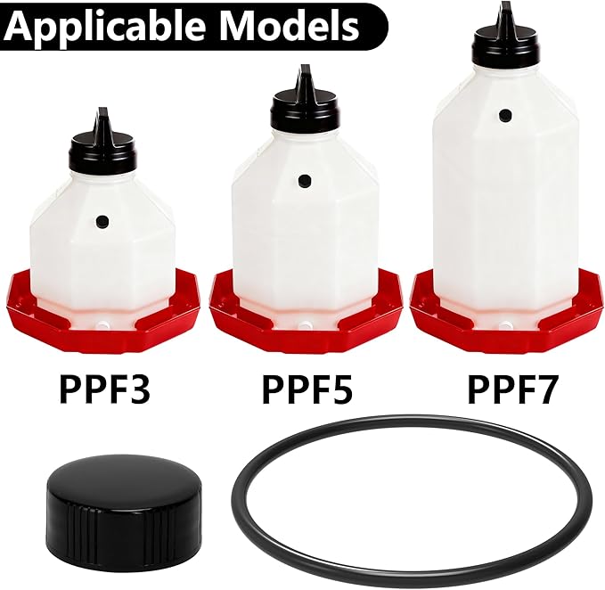 DECOHS 18 Pcs Poultry Fountain Renewal Waterer Parts, Chicken Waterer Replacement Parts Kit, Includes 12 Pcs Replacement Caps and 6 Pcs O Rings for 3/5/7 Gallon Poultry Waterers