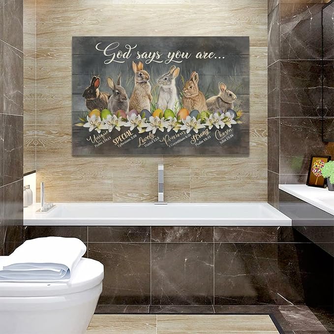 banonaty Bunny Pictures Wall Decor Cute Rabbit Decor Wall Art God Says You Are Canvas Print Modern Artwork Home Decoration For Kids Room Bathroom Bedroom Kitchen Office Framed 24''x16''