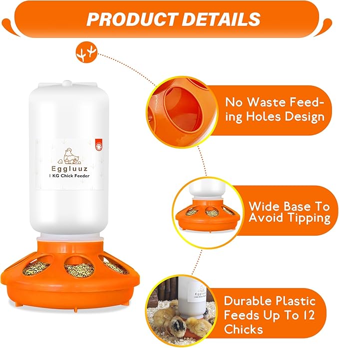 Chick Feeder and Waterer Kit Automatic Chicken Feeder and Waterer Set, 1L Chick Feeder and 1.5L Chick Waterer with 3 Heights Adjustable Legs