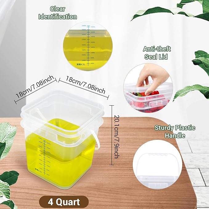 4pack 1 Gallon Food Storage Bucket Containers Plastic Bucket with Handle and Lid All Purpose Pail for Multipurpose Paint Water Art Crafts Projects Garage Organization